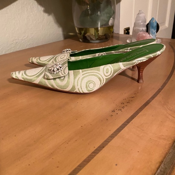 Saks Fifth Avenue satin embroidered mules - Picture 3 of 6